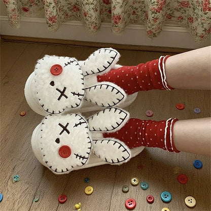Stitched Patch Bunny Platform Slippers