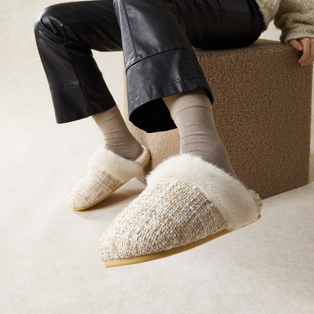 Boucle Trim Cozy Collar Slippers