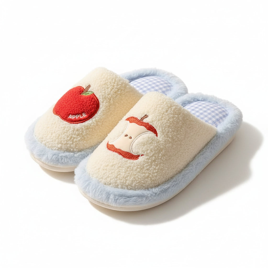 Apple Patch Fuzzy House Slippers