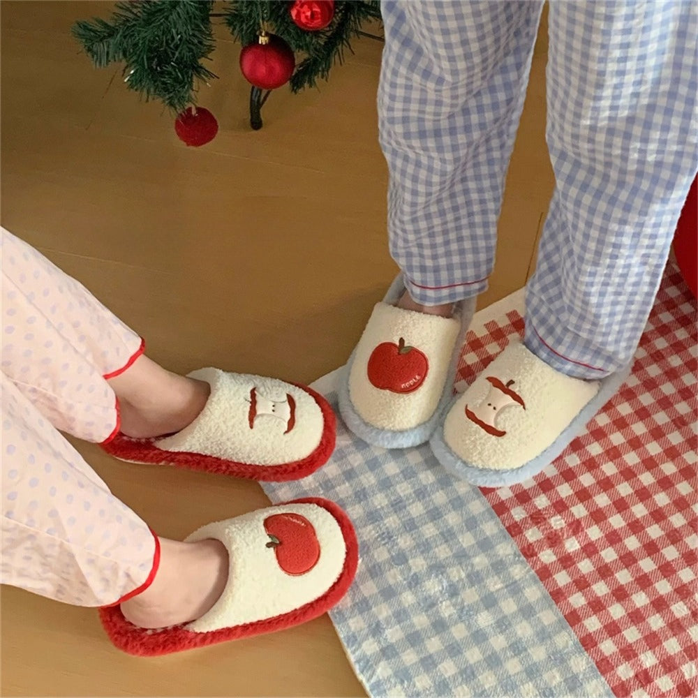 Apple Patch Fuzzy House Slippers