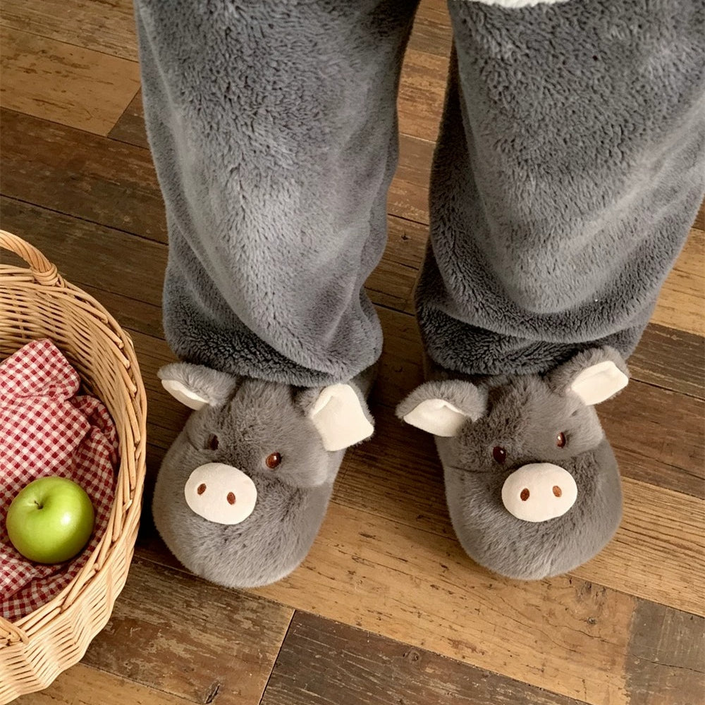 Plush Piggy Snout House Slippers