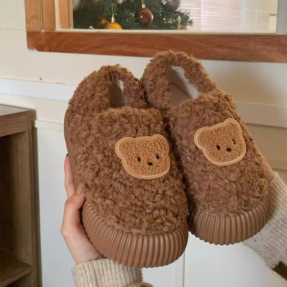 Teddy Patch Fuzzy Lounge Slippers