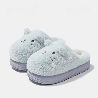 Whimsical Feline Face Plush Slippers