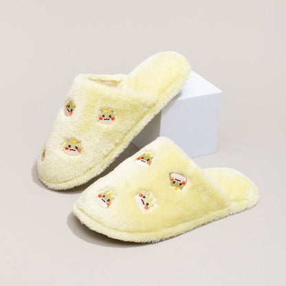 Whimsical Cartoon Embroidered Plush Slippers