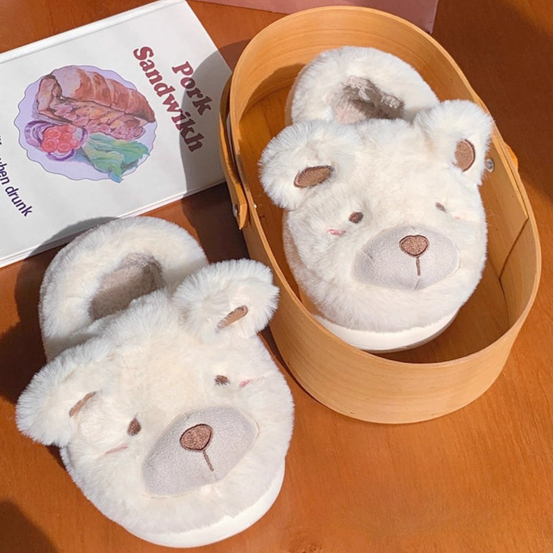 Fuzzy Teddy Bear Plush Slippers