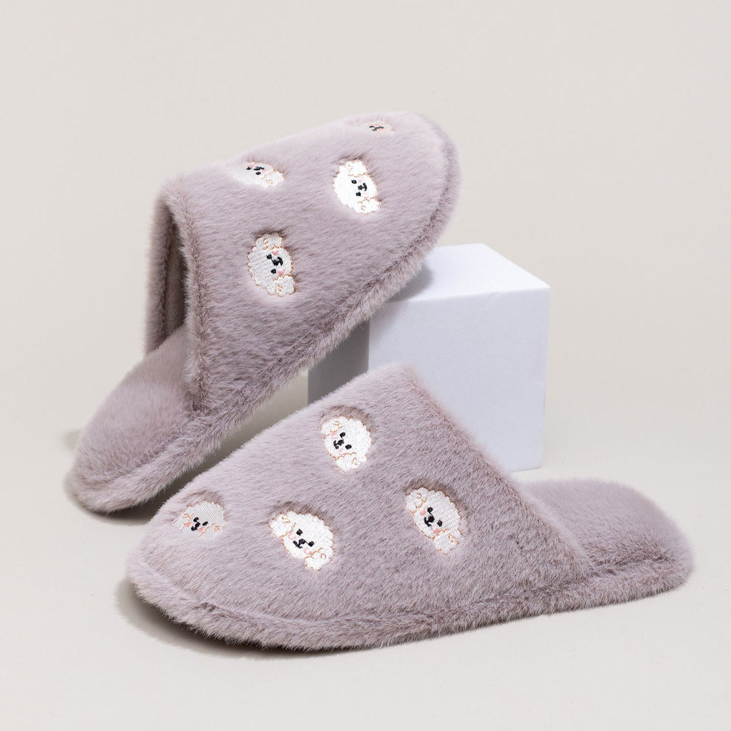 Whimsical Cartoon Embroidered Plush Slippers
