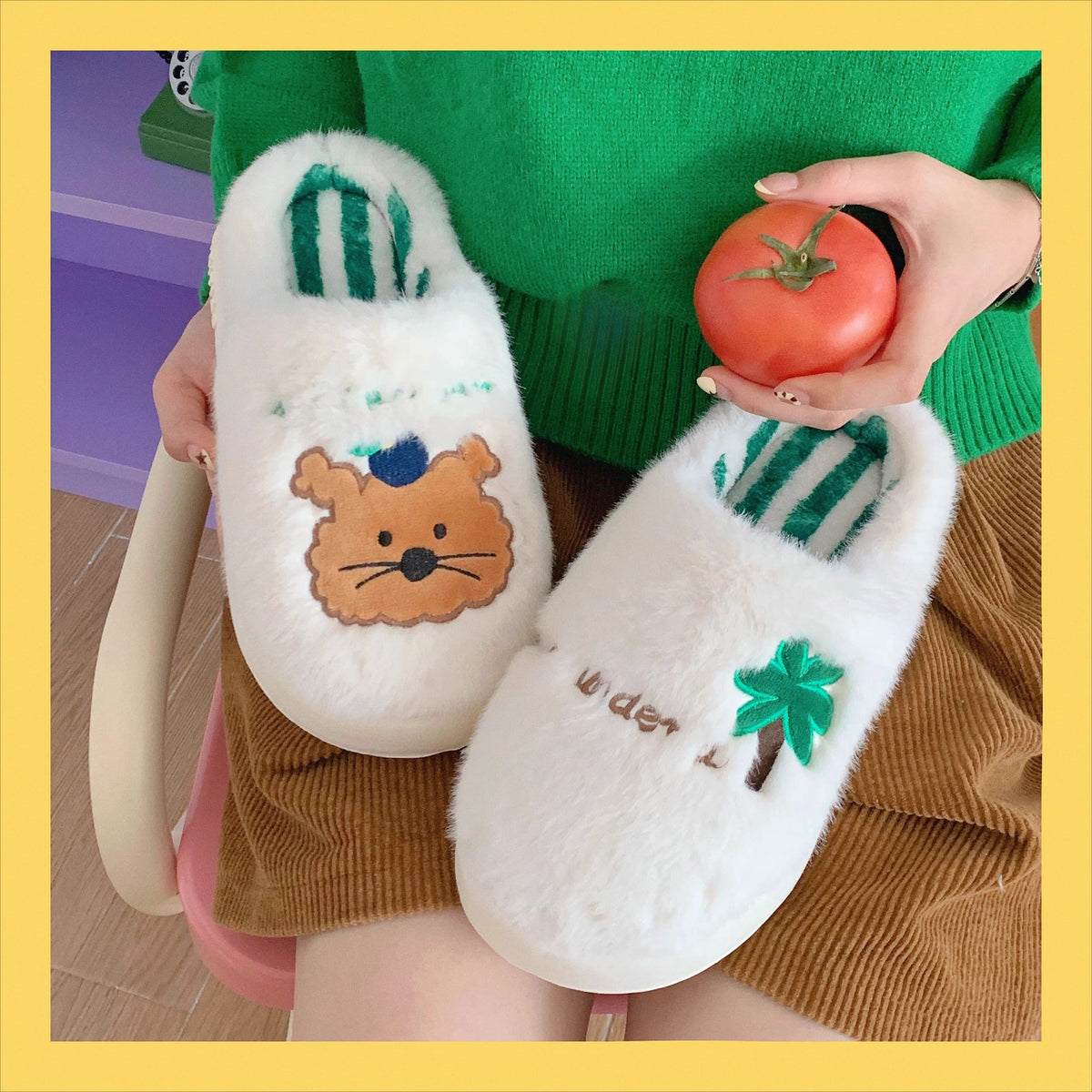 Animal Patch Fuzzy Home Slippers