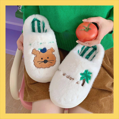 Animal Patch Fuzzy Home Slippers