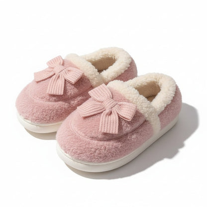 Bow-Accent Full-Back Plush slippers