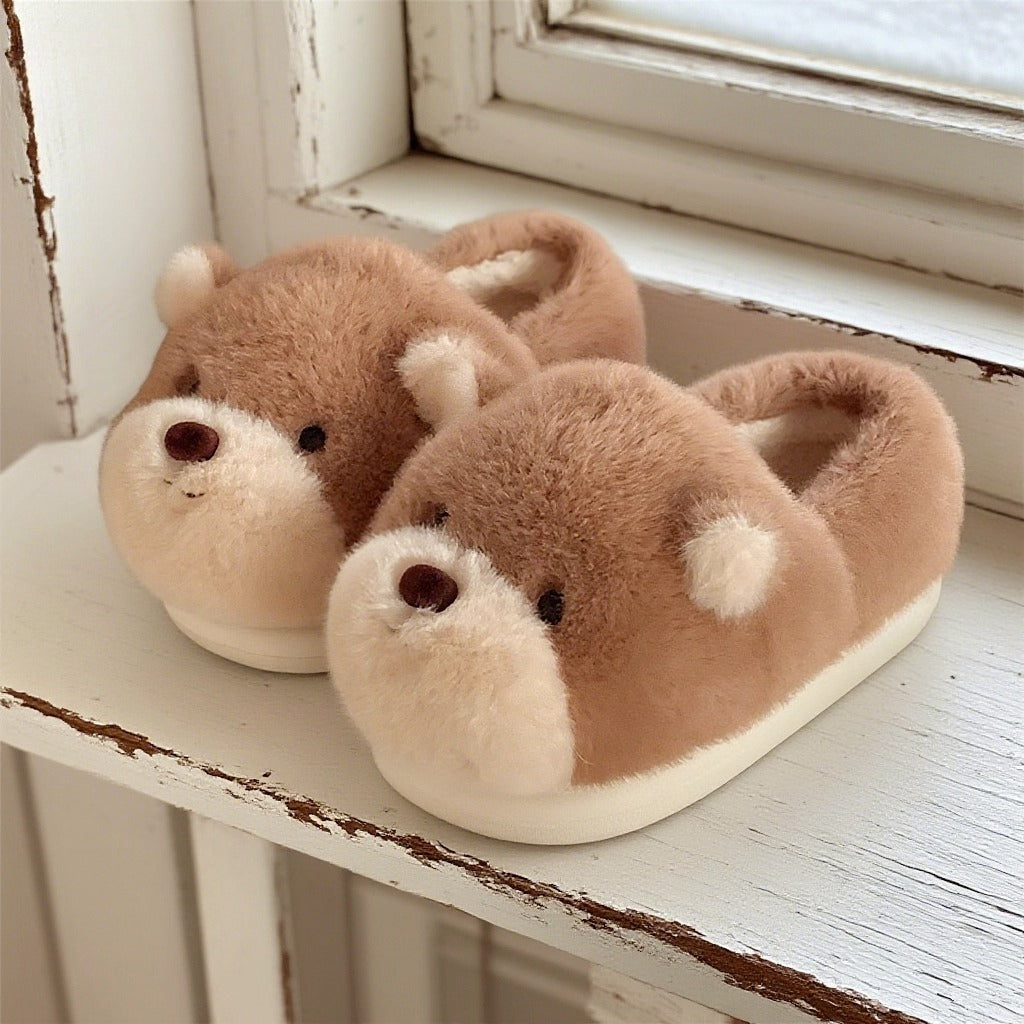 Snuggly Bear Face Plush Slippers