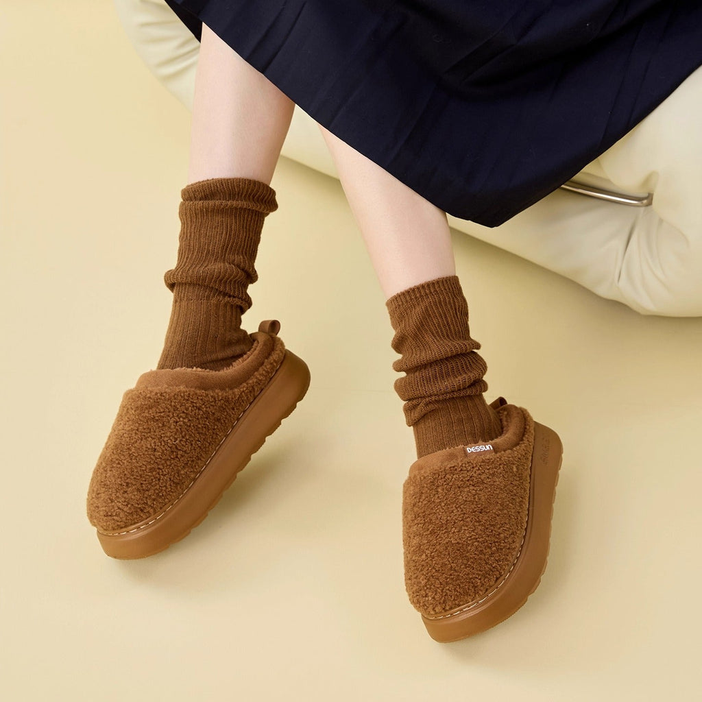 Fuzzy Teddy Fleece Platform Slippers