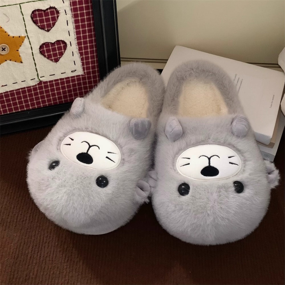 Whimsical Seal Face Fuzzy Slippers