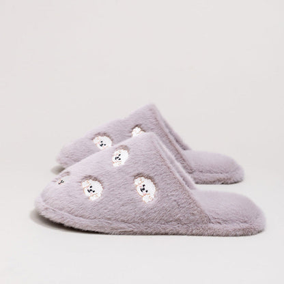 Whimsical Cartoon Embroidered Plush Slippers