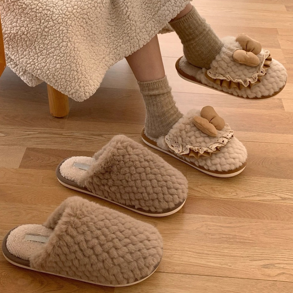 Woven Fur Effect Cozy Slippers
