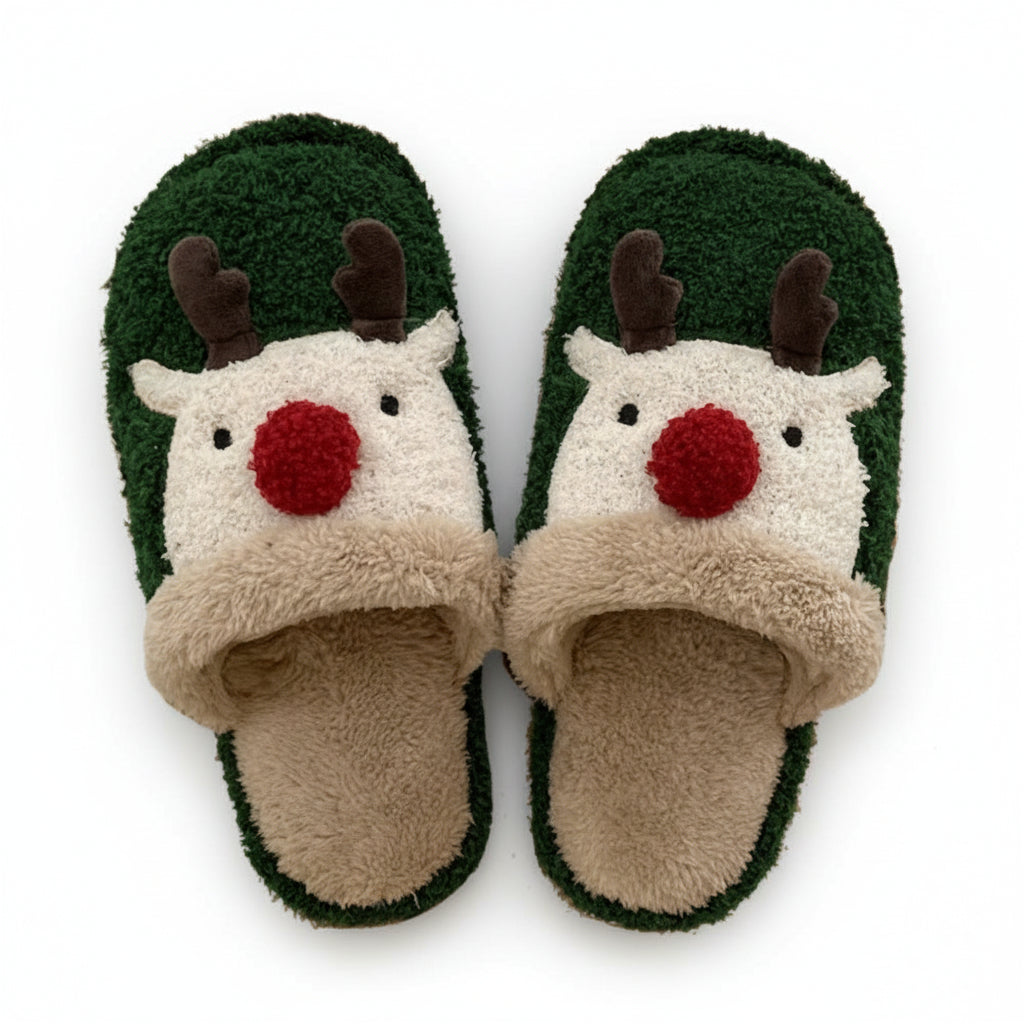 Reindeer Pom-Nose Cozy Slippers