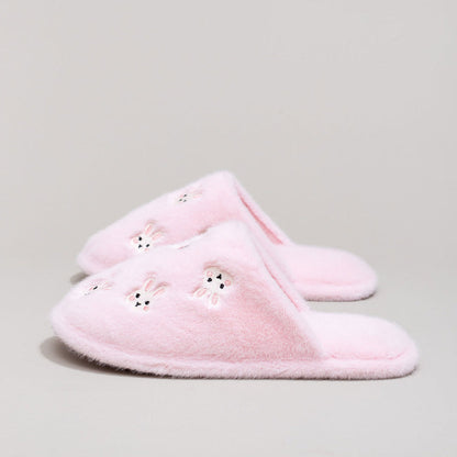 Whimsical Cartoon Embroidered Plush Slippers