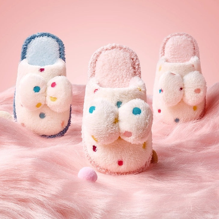 Polka Dot Bow Plush Slippers
