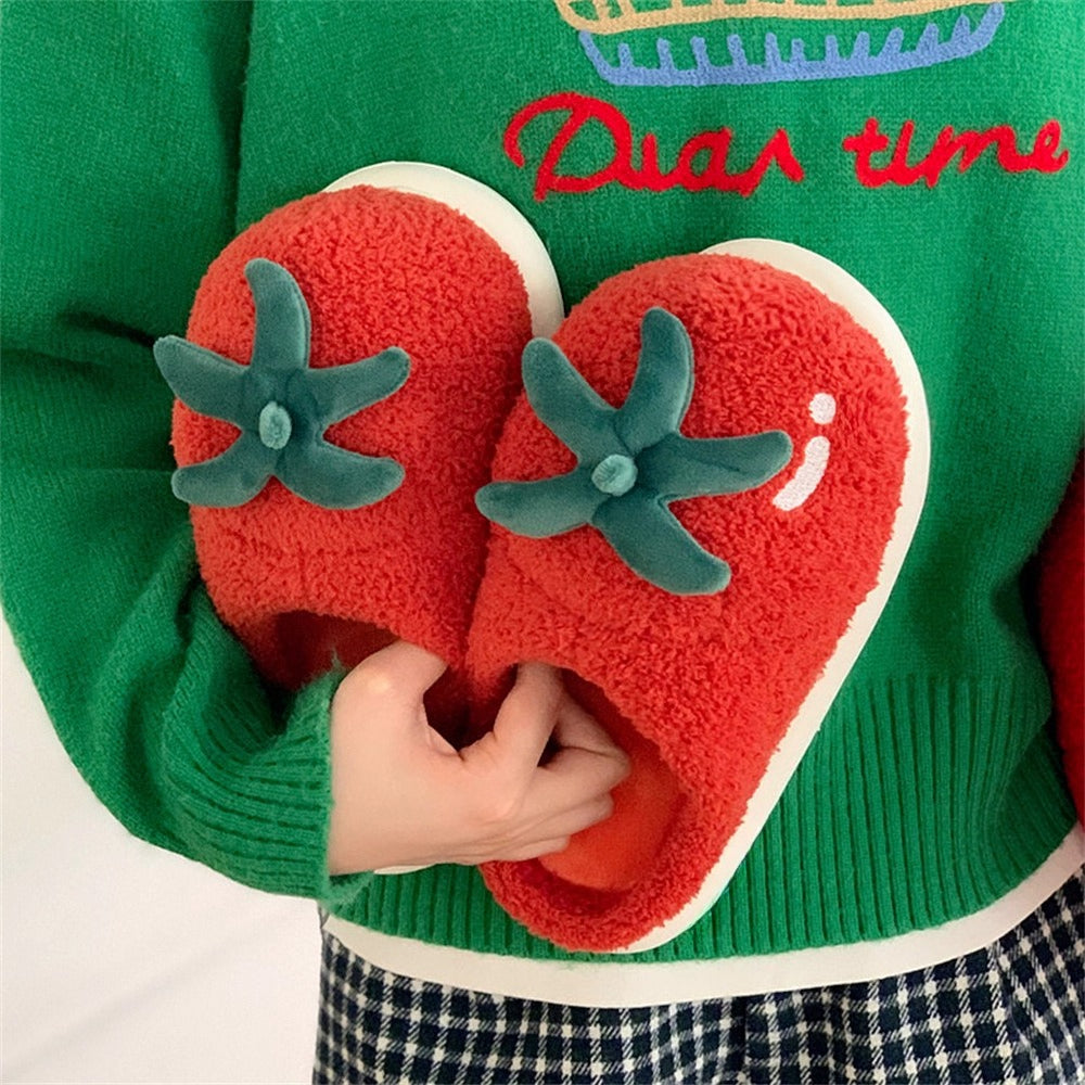 Fuzzy Tomato Fruit House Slippers