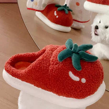 Fuzzy Tomato Fruit House Slippers