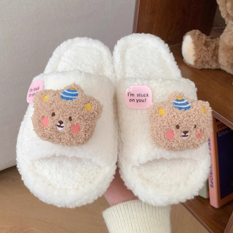 Fuzzy Bear Patch Home Slippers