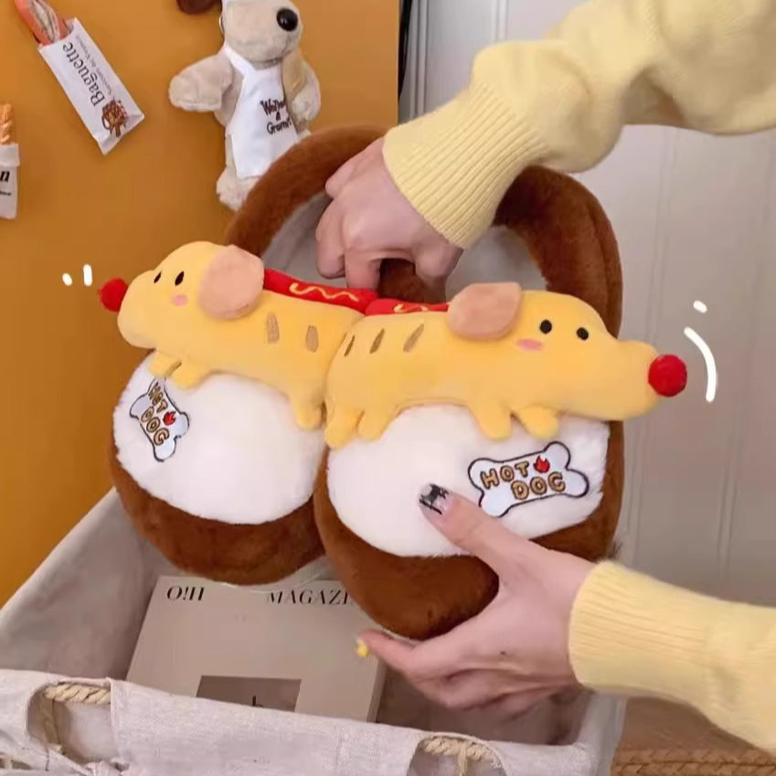 3D Hot Dog Pup Slippers