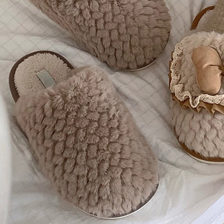 Woven Fur Effect Cozy Slippers
