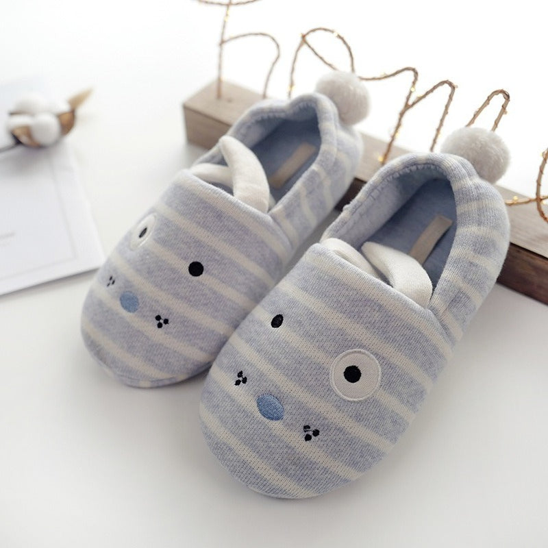 Striped Puppy Ears Cozy Slippers