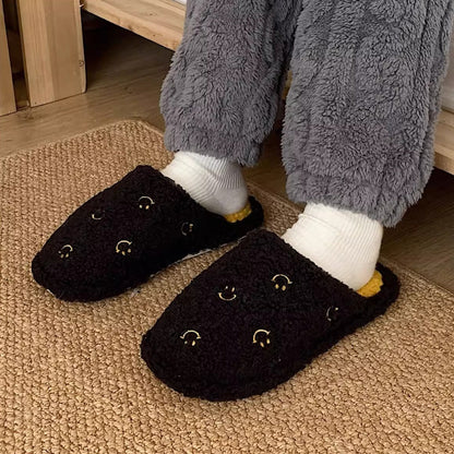 Happy Face Fuzzy Plush Slippers