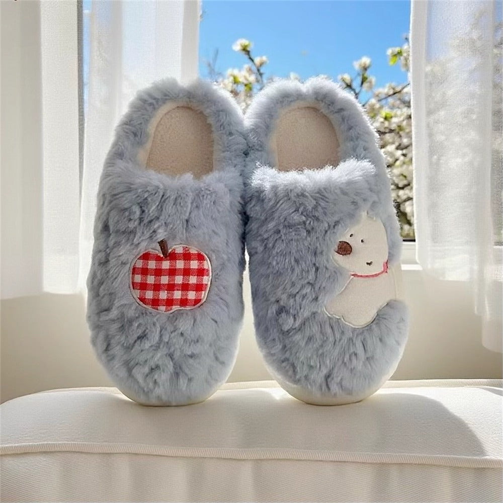 Apple Puppy Gingham Patch Slippers