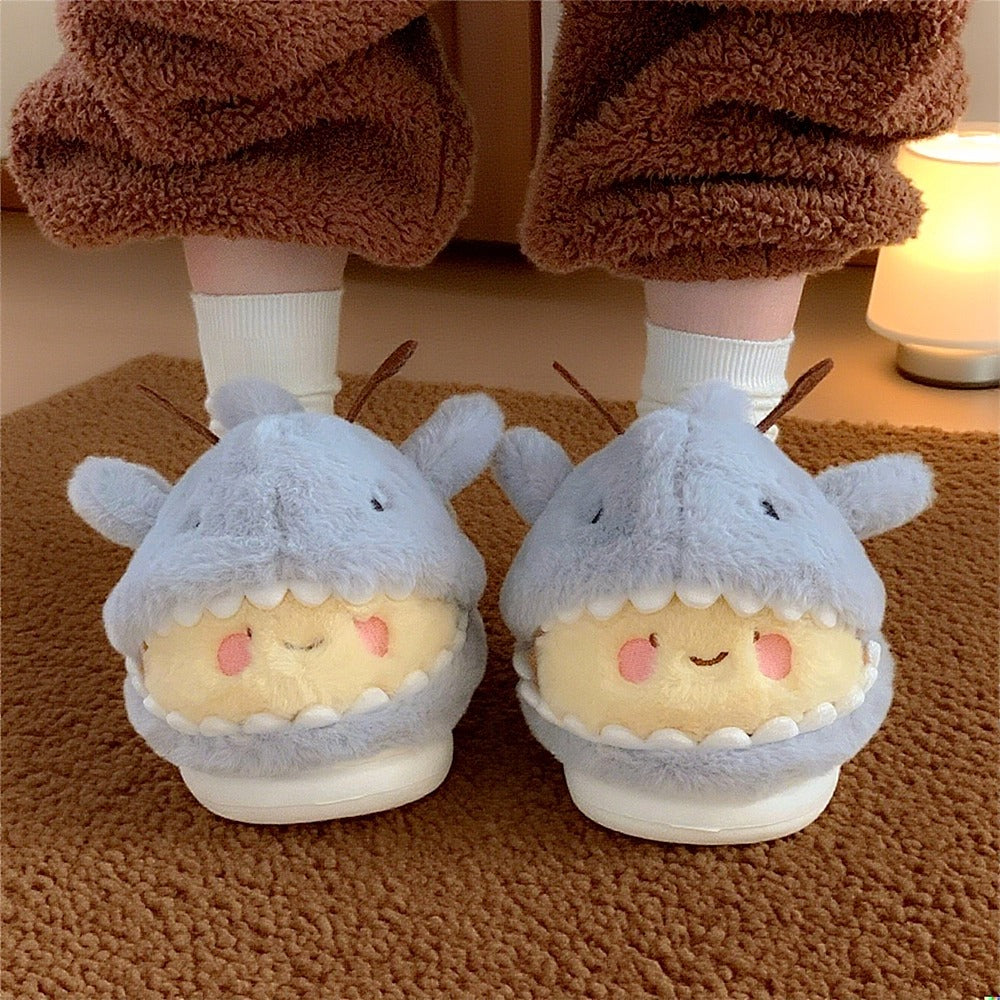 Shark-Bee Plush Closed-Heel Slippers