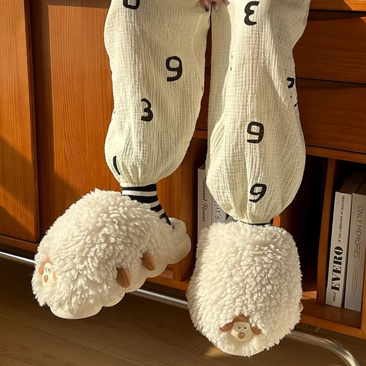 Playful Lamb Fleece Platform Slippers