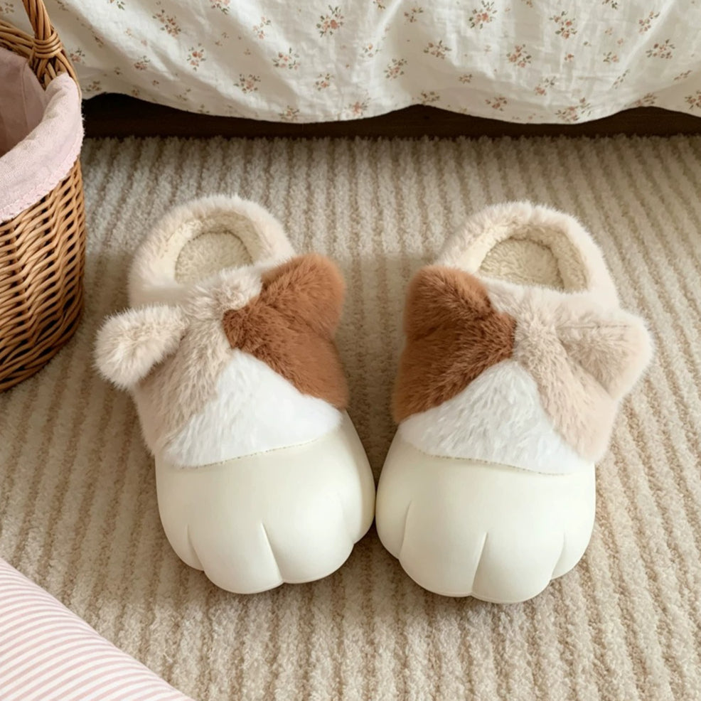 Fuzzy Cat Paw Platform Slippers
