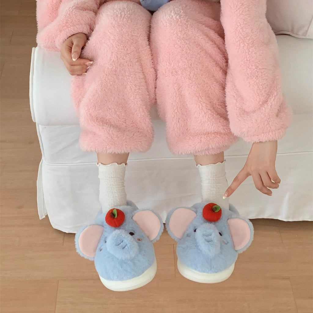 Apple-Topped Elephant Plush Slippers