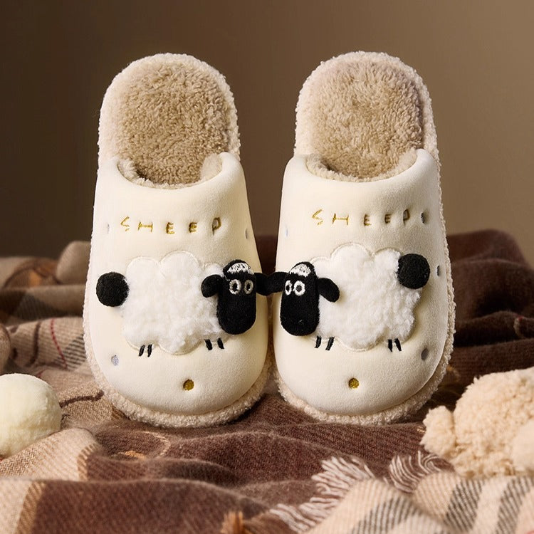 Fuzzy Sheep Applique Indoor Slippers