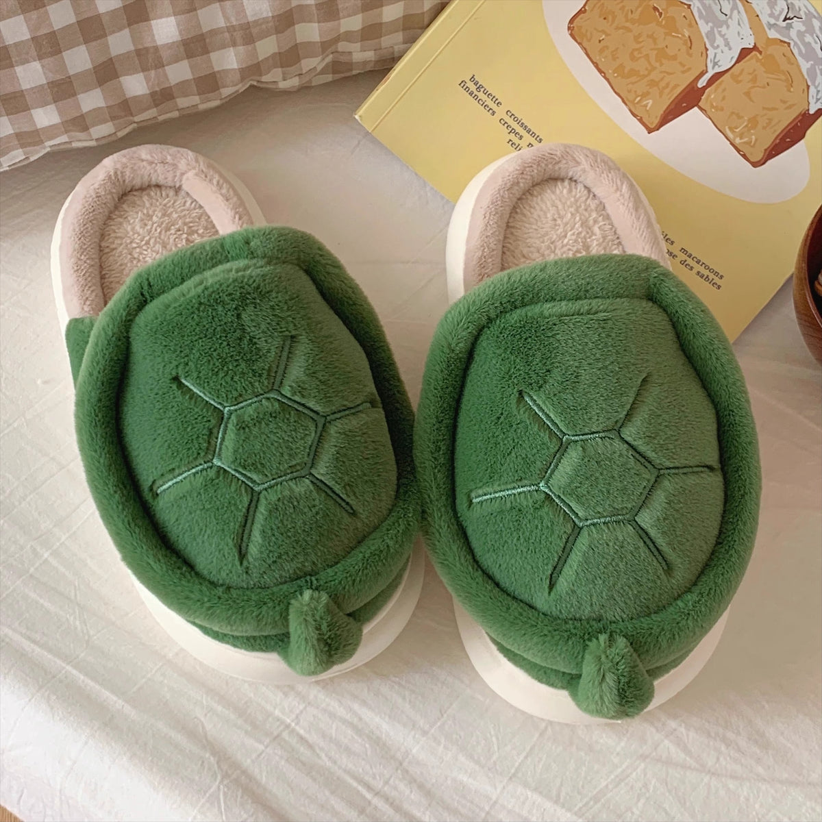 Turtle Shell Plush House Slippers
