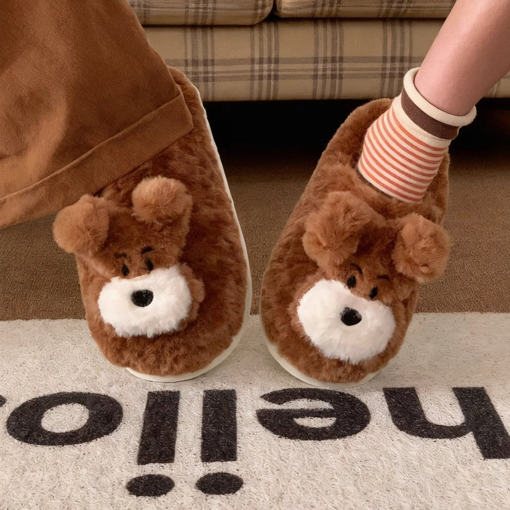 Patch Nose Fuzzy Puppy Face Plush Slippers
