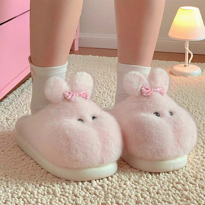 Chubby Bunny Bow Plush Slippers