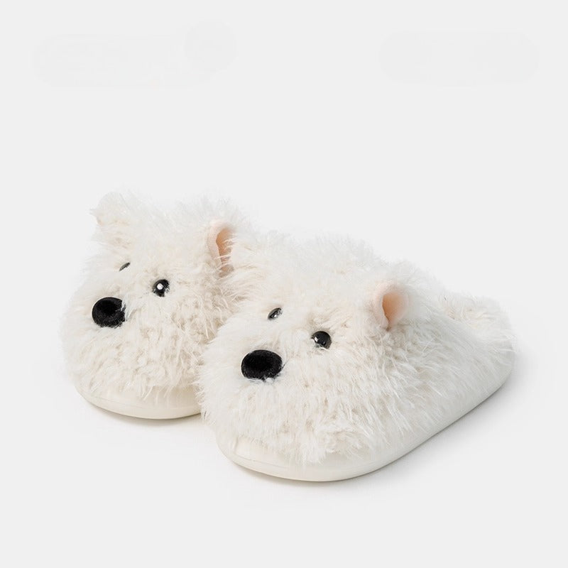 Shaggy Westie Puppy Plush Slippers