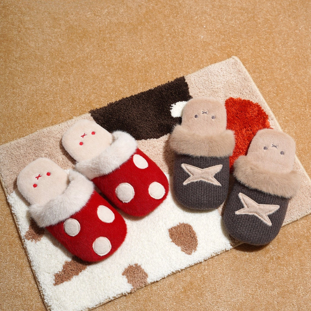 Playful Mushroom Dot Plush Slippers