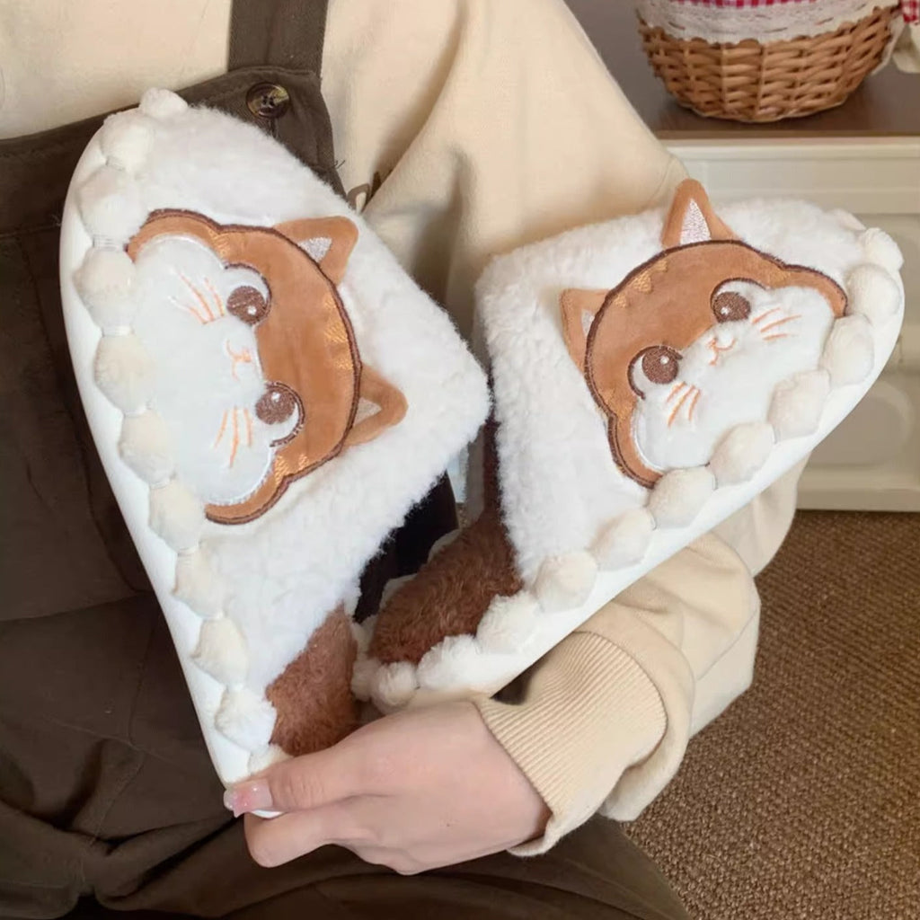 Fuzzy Kitty Face Home Slippers