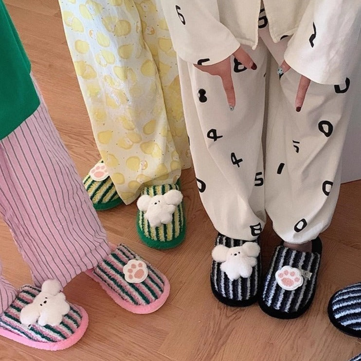 Striped Bunny Paw Lounge slippers