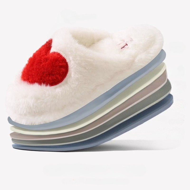 Heart Motif Fuzzy House Slippers