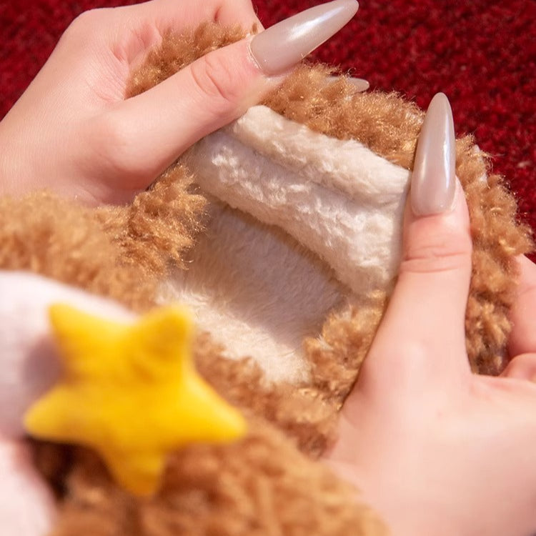 Whimsical Puppy Star Plush Slippers