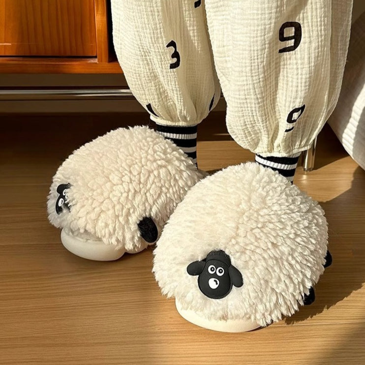 Playful Lamb Fleece Platform Slippers