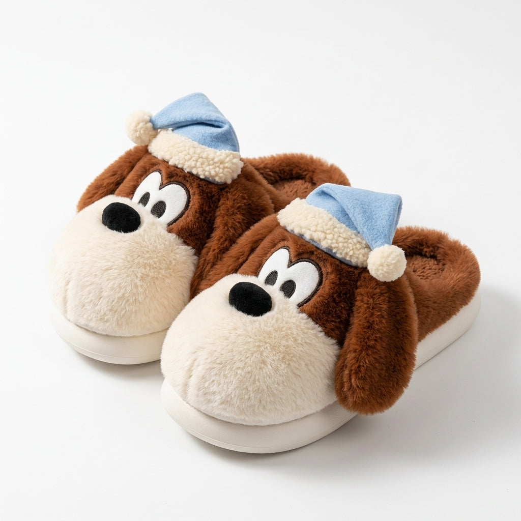 Sleepy Puppy Nightcap Plush Slippers