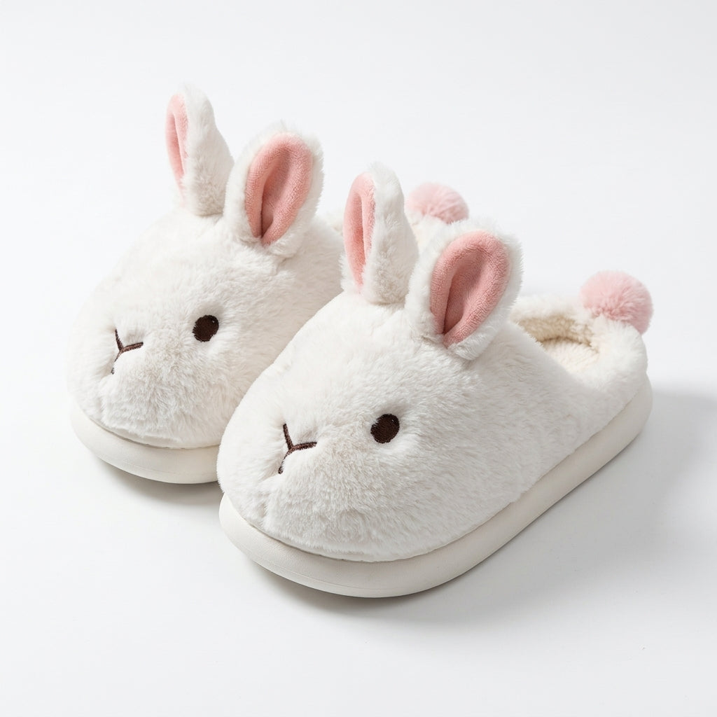 Fluffy Bunny Ear Platform Slippers