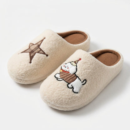 Embroidered Star Puppy Fleece Slippers