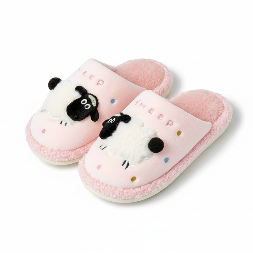 Fuzzy Sheep Applique Indoor Slippers