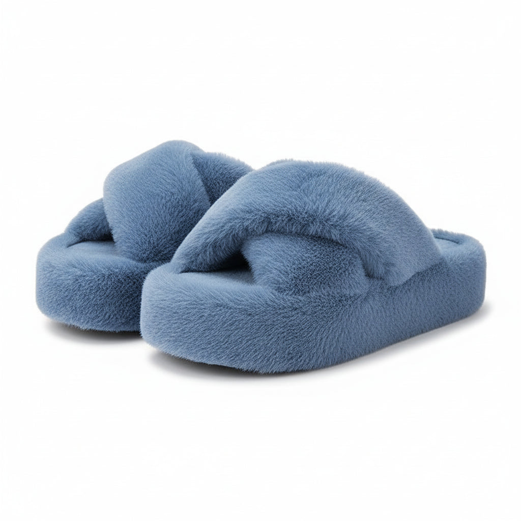 Fuzzy Platform Strap Slippers