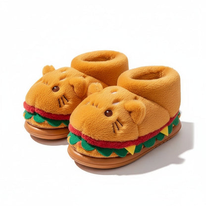 Burger Kitty Plush Warm Slippers
